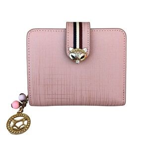 Foxer Suzy Women Split Leather Light Pink Zipper Compartment Wallet With Charm